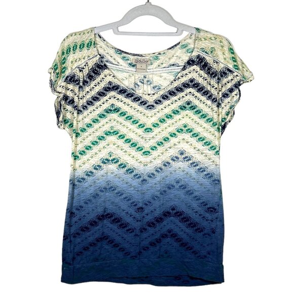 Lucky Brand - Live in Love - Women's Sz S - Blue, Green & Yellow Chevron Design - Picture 1 of 11